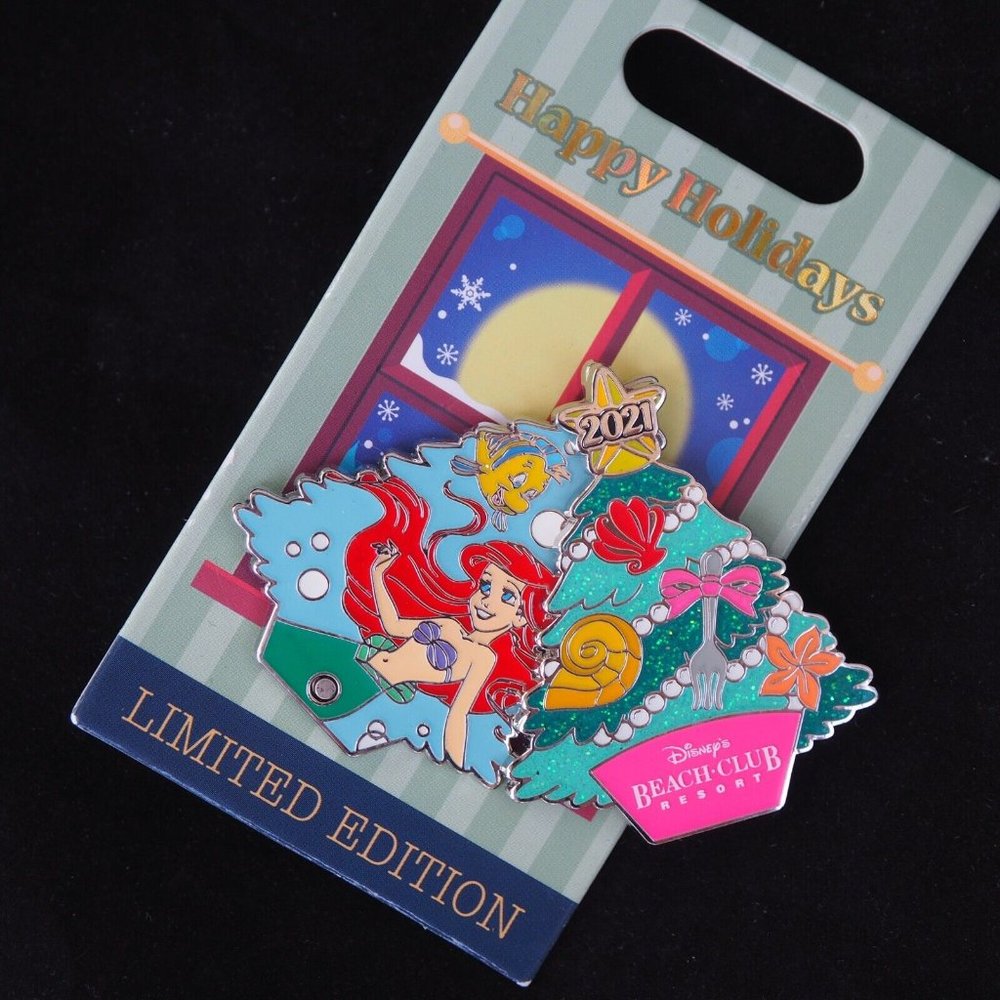 Disney Christmas Happy Holidays LE Pin Beach Club Resort Little Mermaid Ariel - Picture 1 of 3